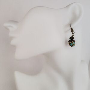 Vintage Design  Turquoise and Brass Drop Earrings